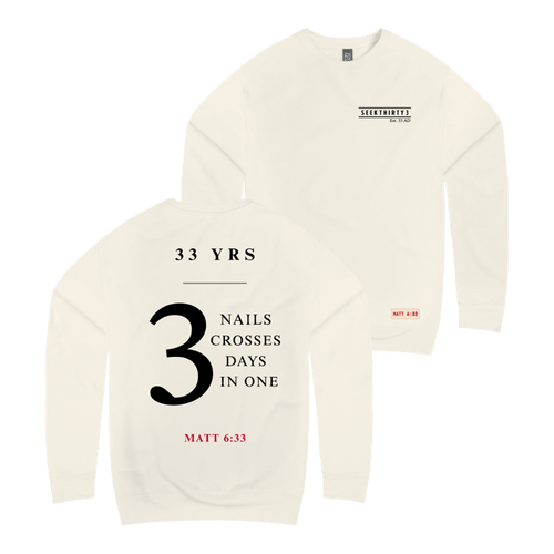 3 Nails, 3 Crosses, 3 Days, 3 in One Crewneck Sweatshirt [Ivory]