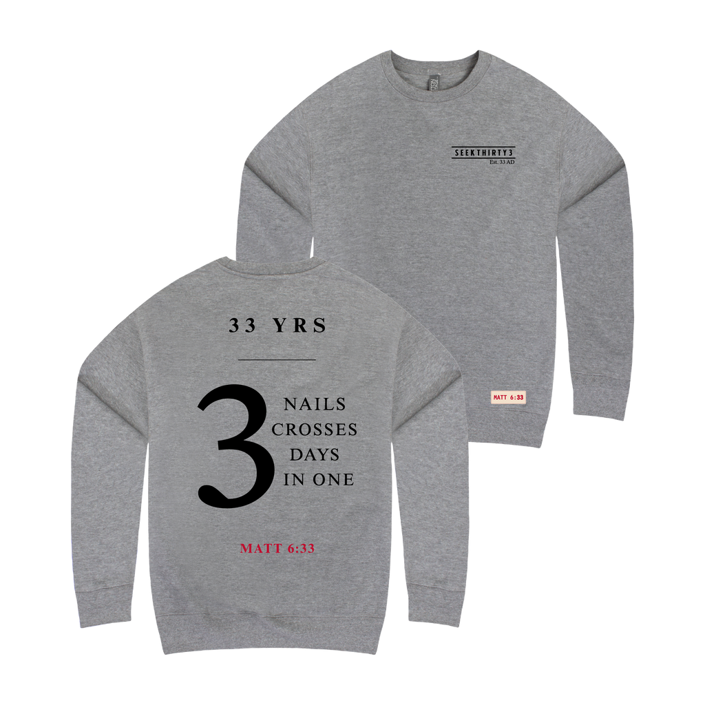 3 Nails, 3 Crosses, 3 Days, 3 in One Crewneck Sweatshirt [Carbon Gray]