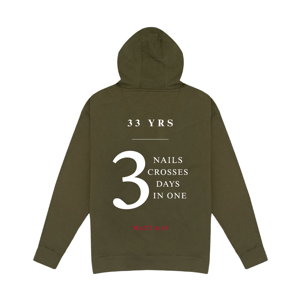 3 Nails, 3 Crosses, 3 Days, 3 in One Pullover Hoodie Sweatshirt [Military Green]