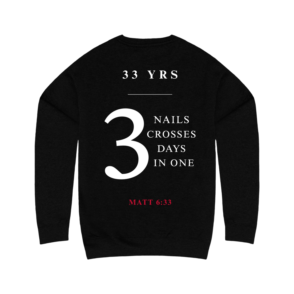 3 Nails, 3 Crosses, 3 Days, 3 in One Crewneck Sweatshirt [Black]