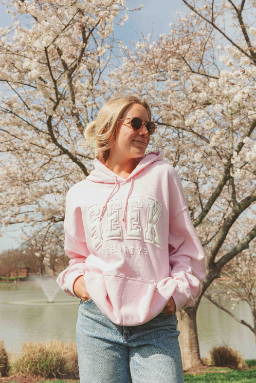 SEEK Varsity Puffy Hoodie Sweatshirt [Pink]