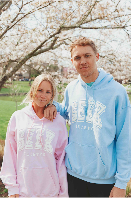 SEEK Varsity Puffy Hoodie Sweatshirt [Light Blue]